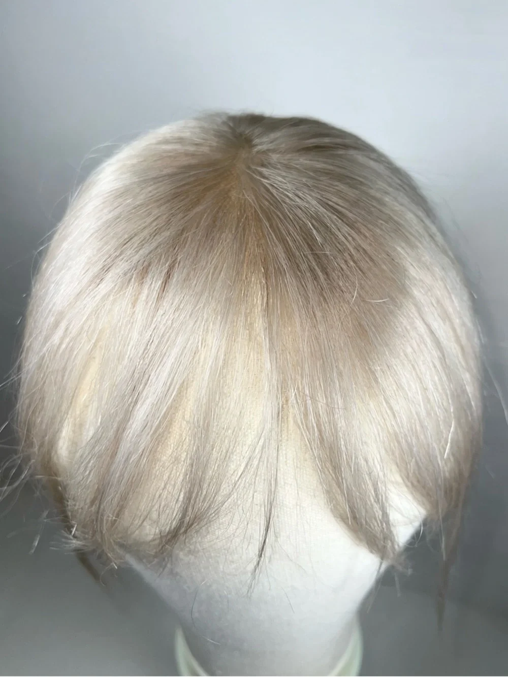 White Blonde Human Hair Ultra Thin 10 Inch Hair Topper with Bangs